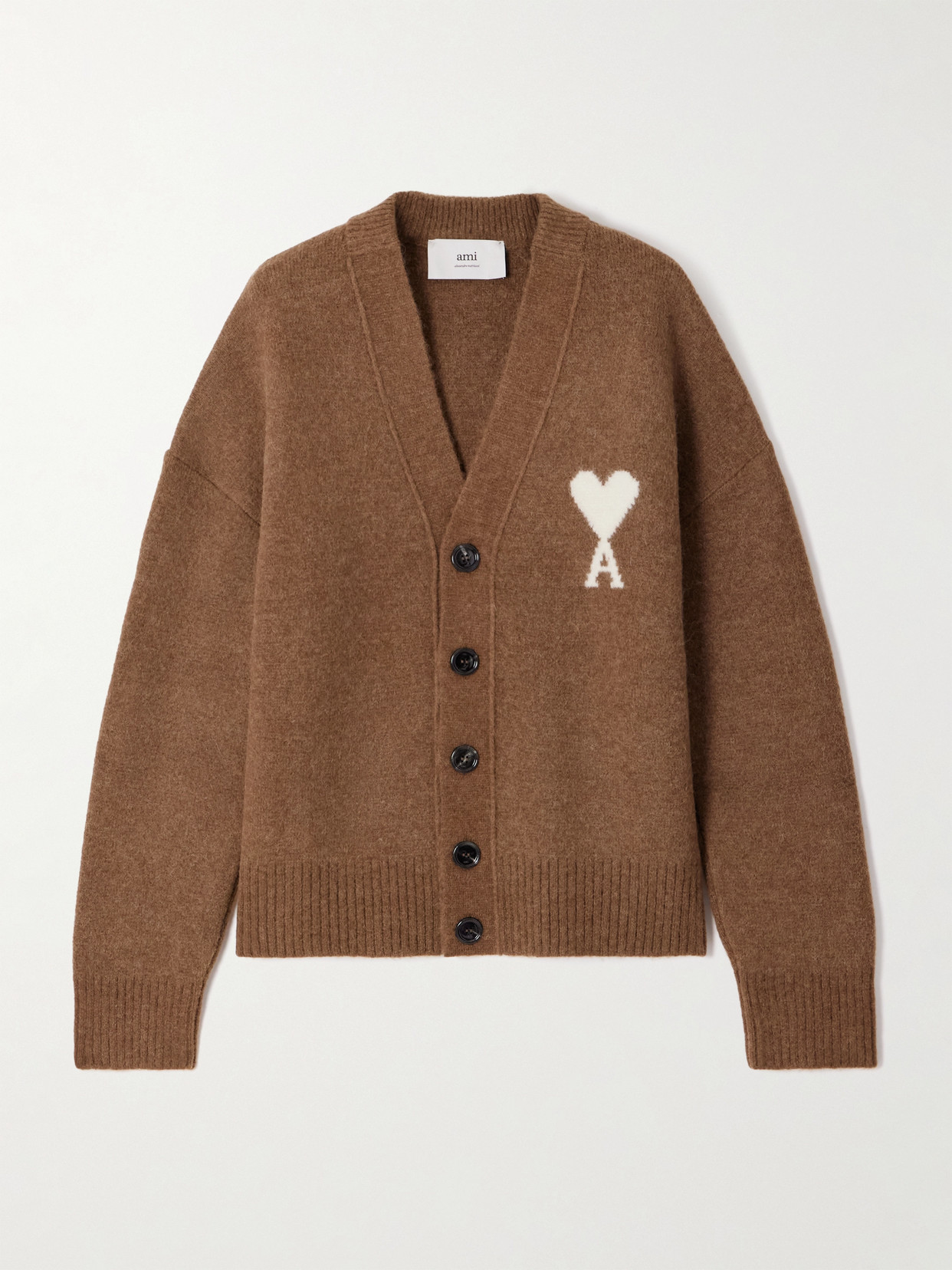 Ami Alexandre Mattiussi Intarsia-knit Alpaca And Wool-blend Cardigan In Brown