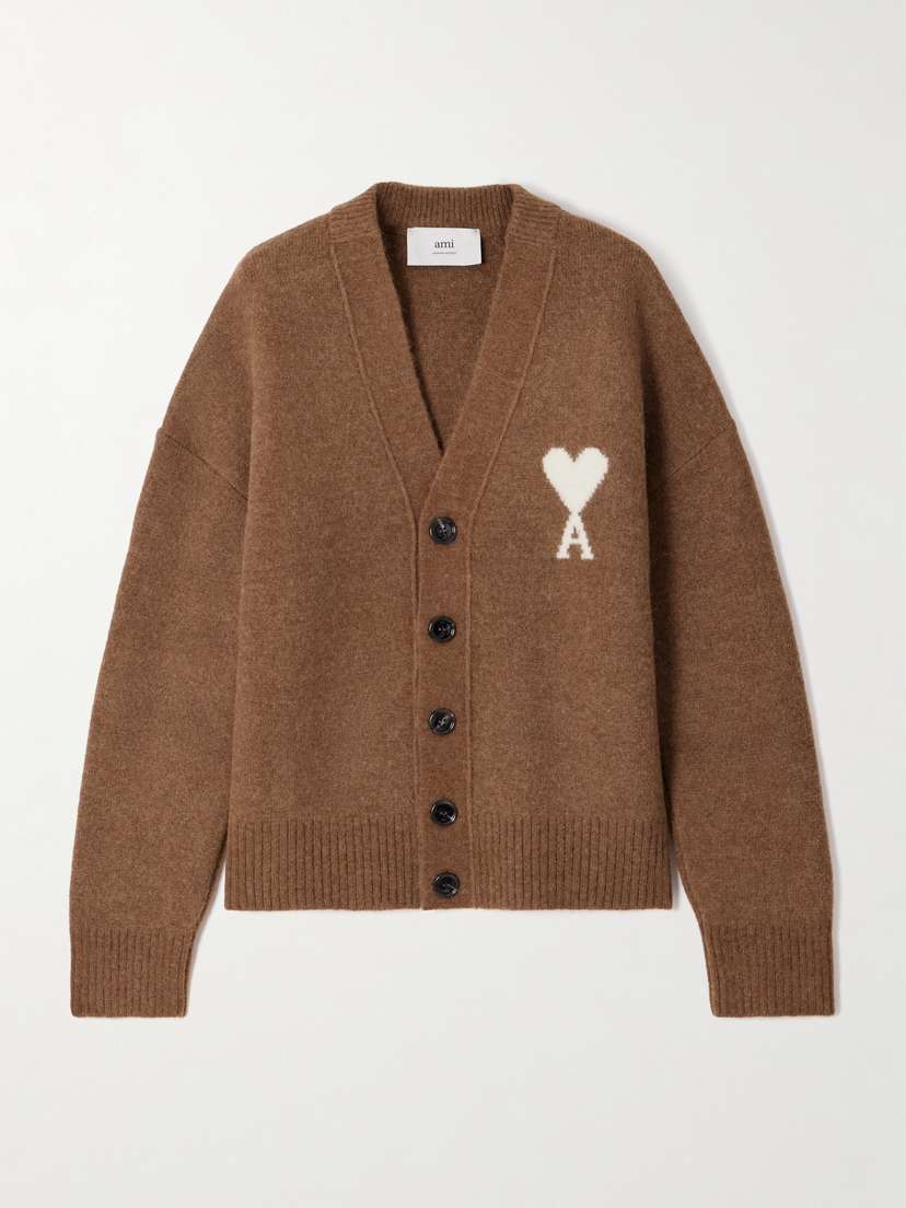 AMI PARIS Intarsia-knit Alpaca And Wool-blend Cardigan