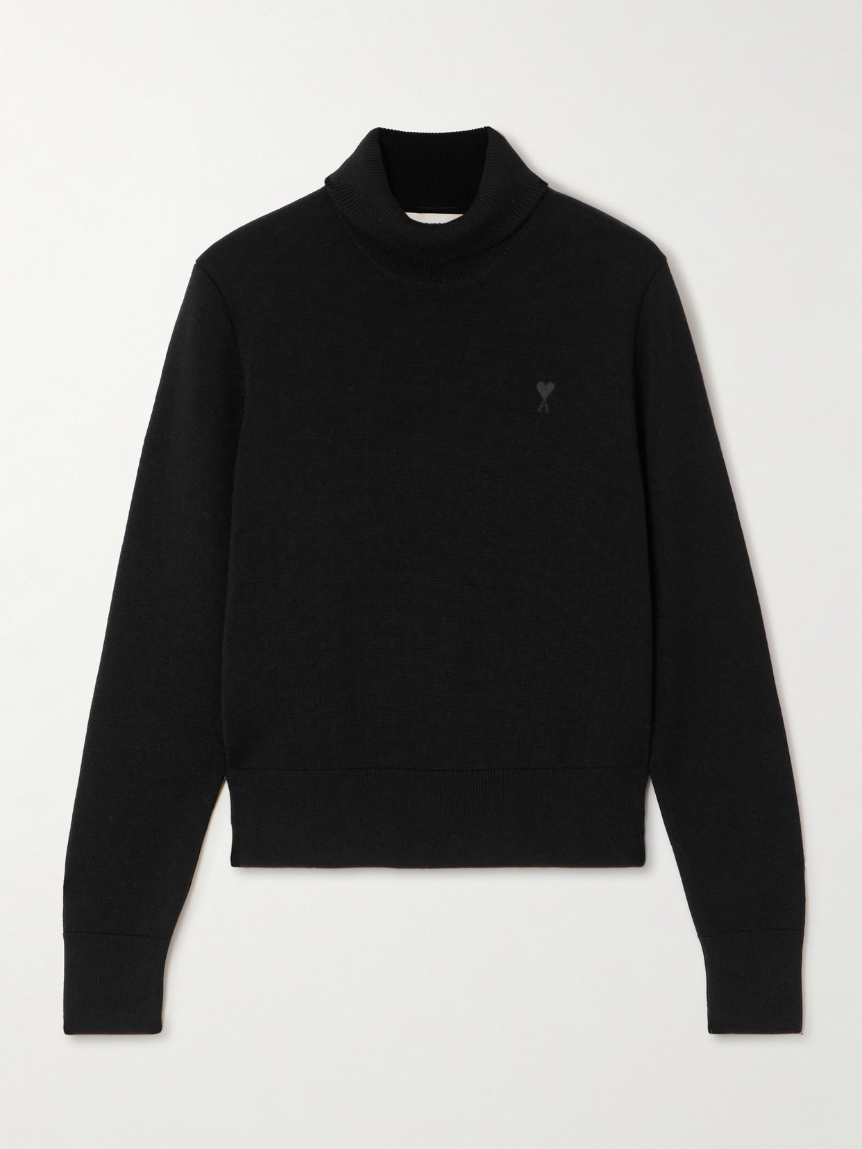 Ami Alexandre Mattiussi Embroidered Wool Turtleneck Sweater In Black