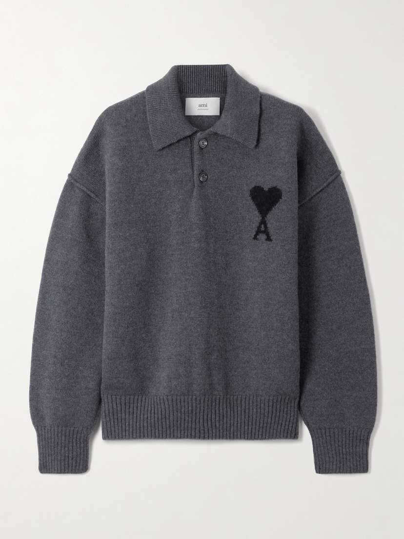 AMI PARIS Oversized Intarsia-knit Wool Polo Sweater