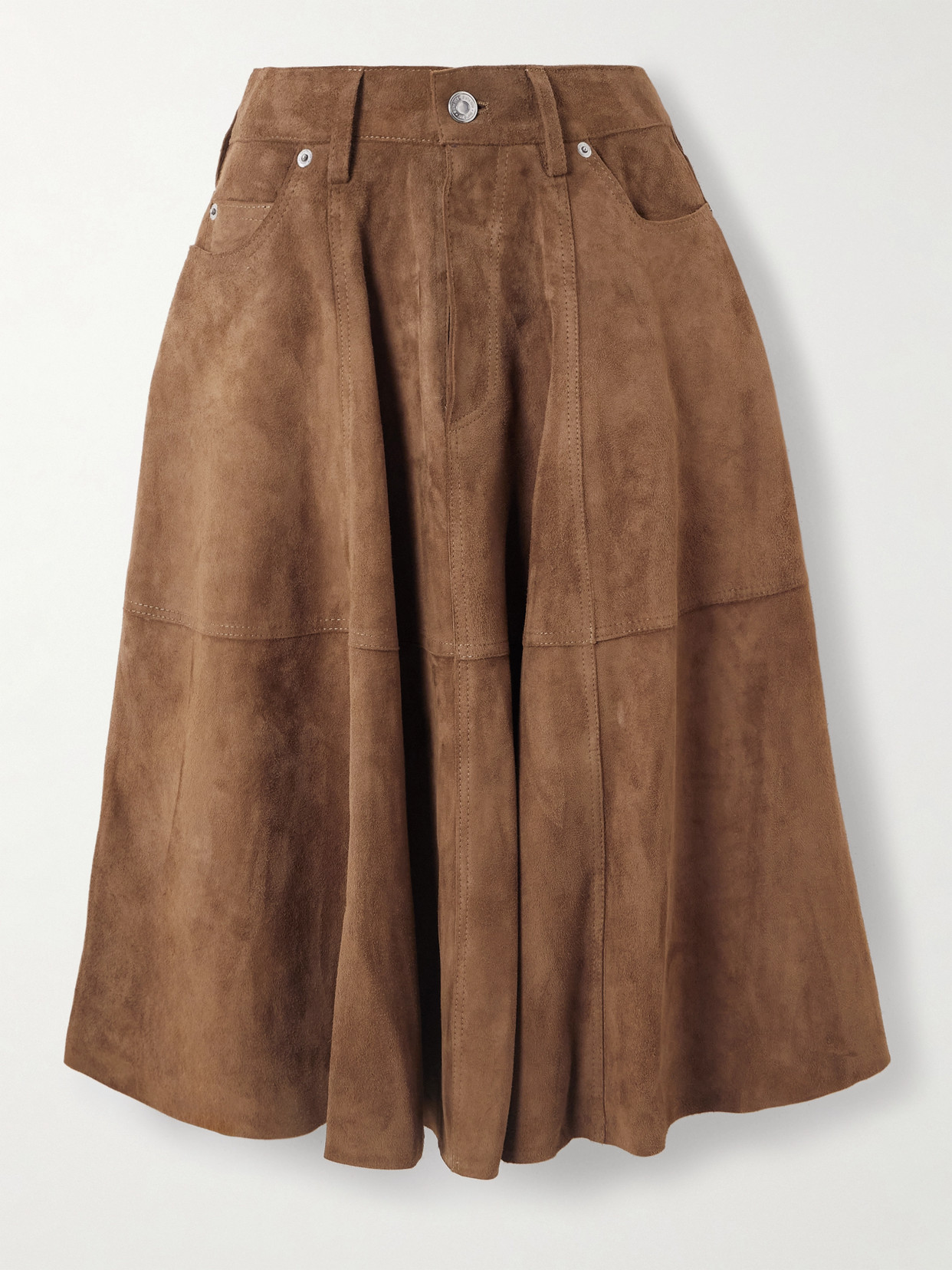 Ami Alexandre Mattiussi Pleated Suede Midi Skirt In Brown
