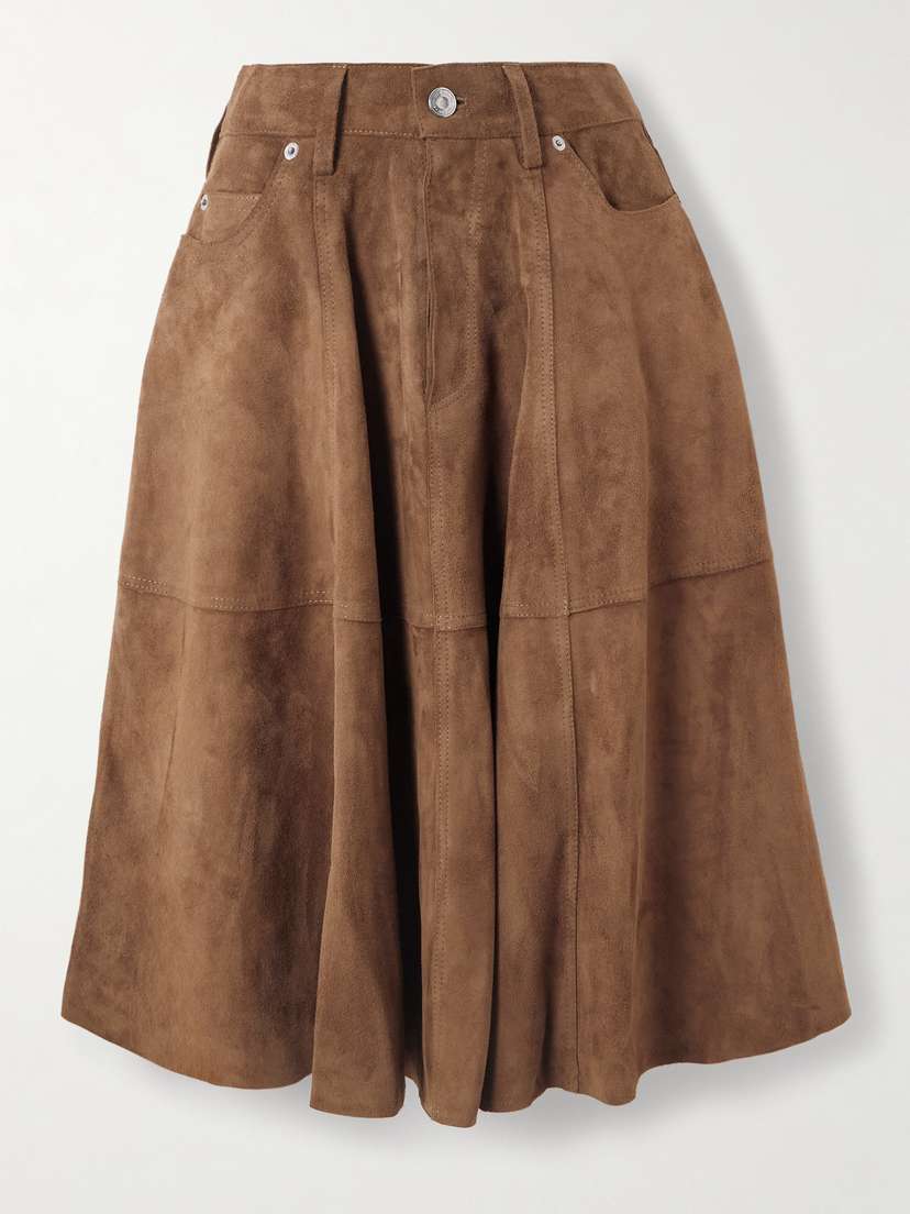 AMI PARIS Paneled Suede Midi Skirt