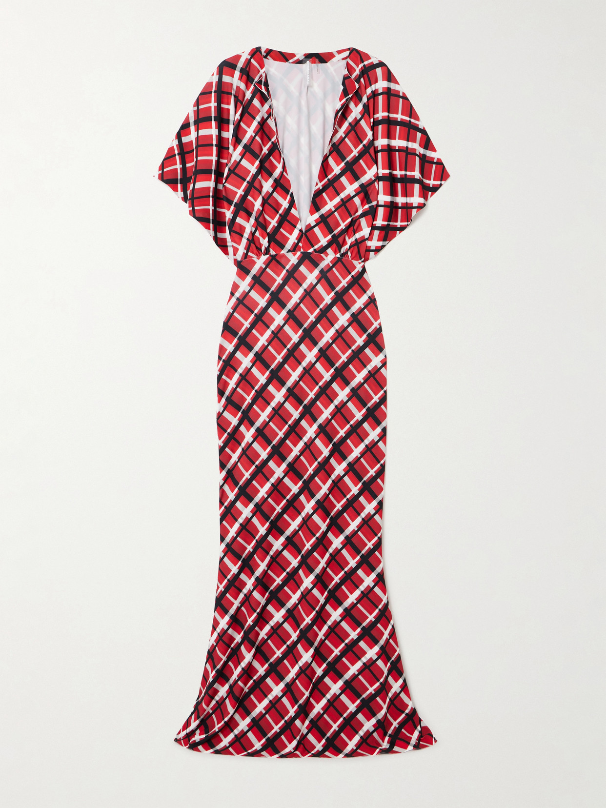 Norma Kamali Obie Checked Stretch-jersey Gown In Red