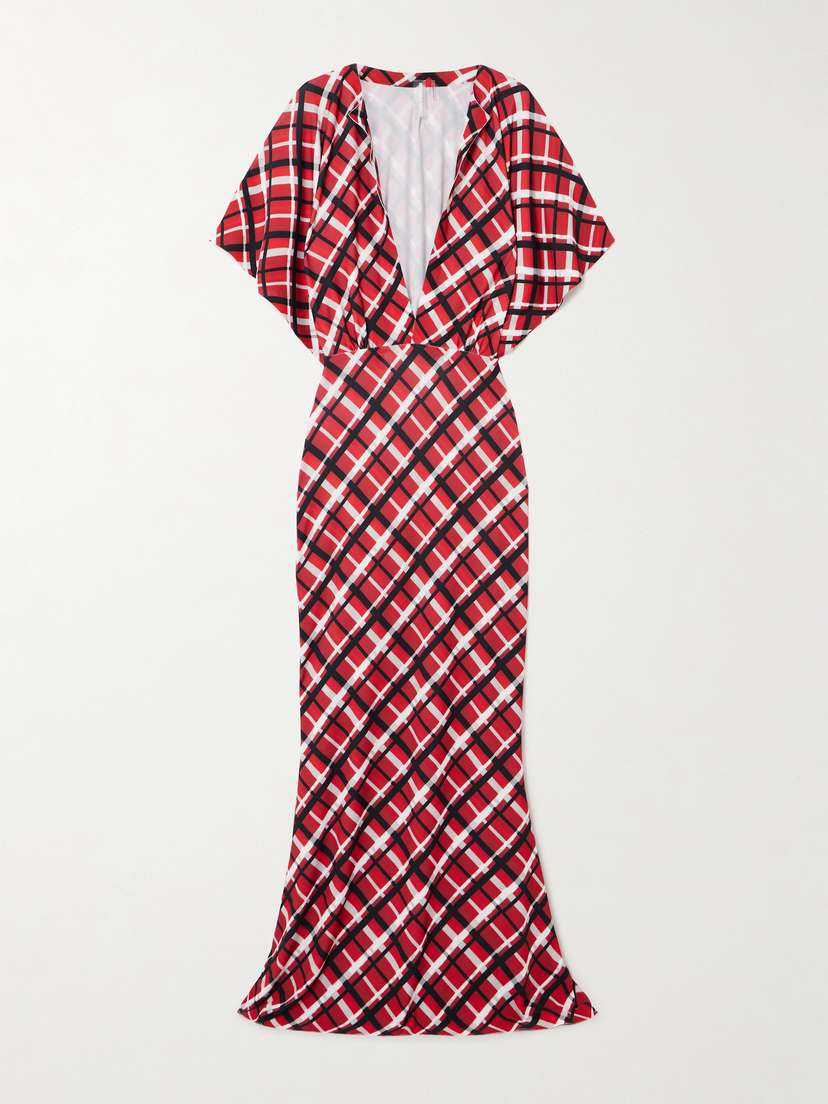 Norma Kamali Obie Checked Stretch-jersey Gown