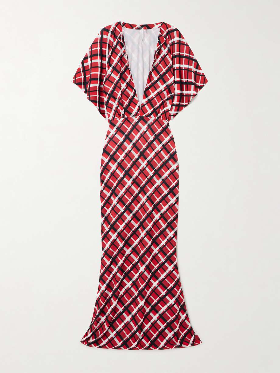 obie checked stretch-jersey gown