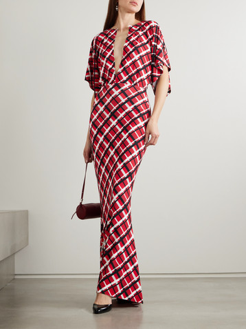 Norma Kamali Obie checked stretch-jersey gown