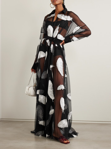 Norma Kamali Belted embroidered tulle gown