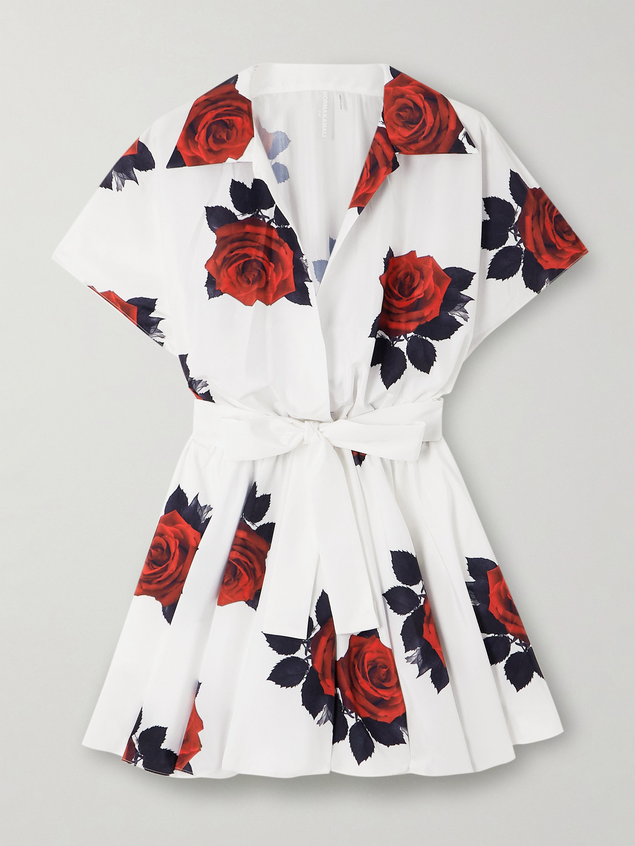 Norma Kamali Pleated Floral-print Satin Mini Wrap Dress In White