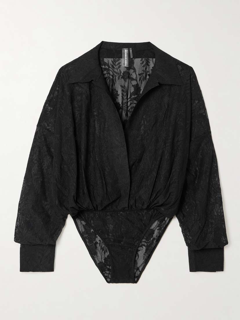 Norma Kamali Embroidered Stretch-lace Bodysuit