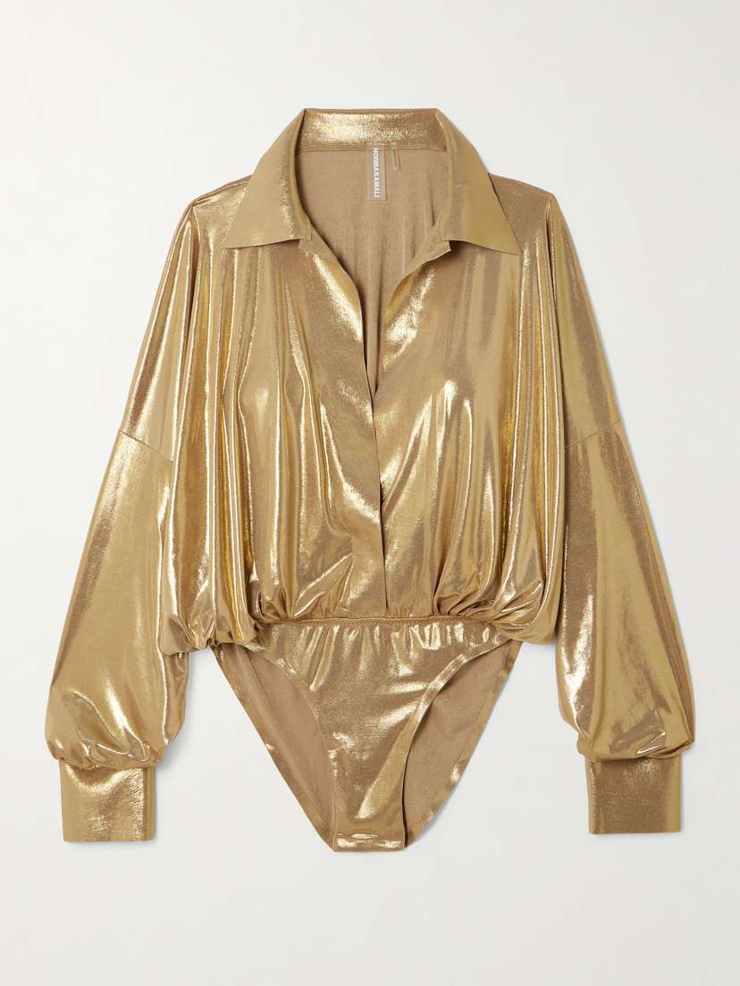 Norma Kamali Stretch-lamé Bodysuit