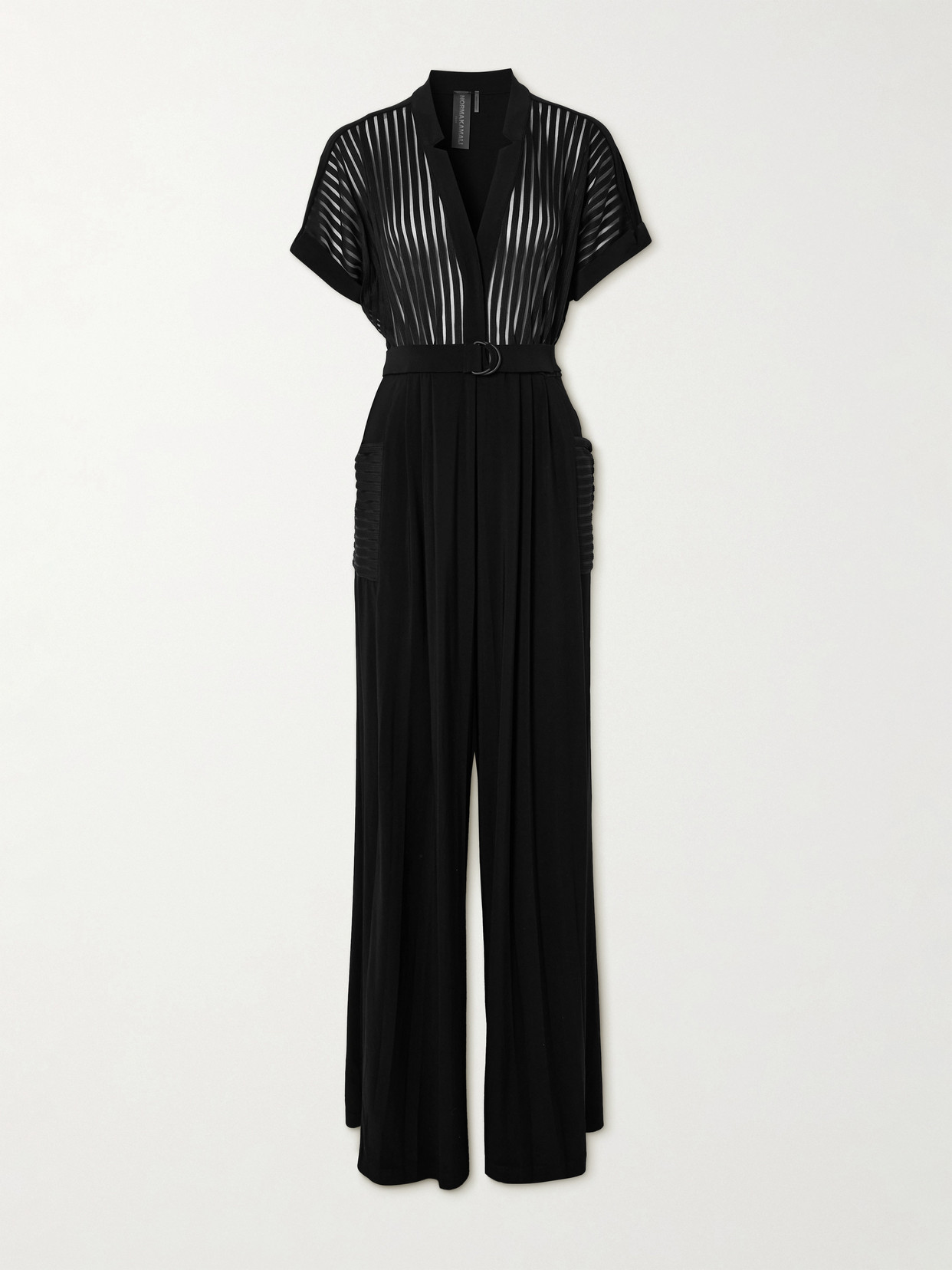 Norma Kamali - Geralyn Belted Paneled Jersey And Mesh Jumpsuit - Black