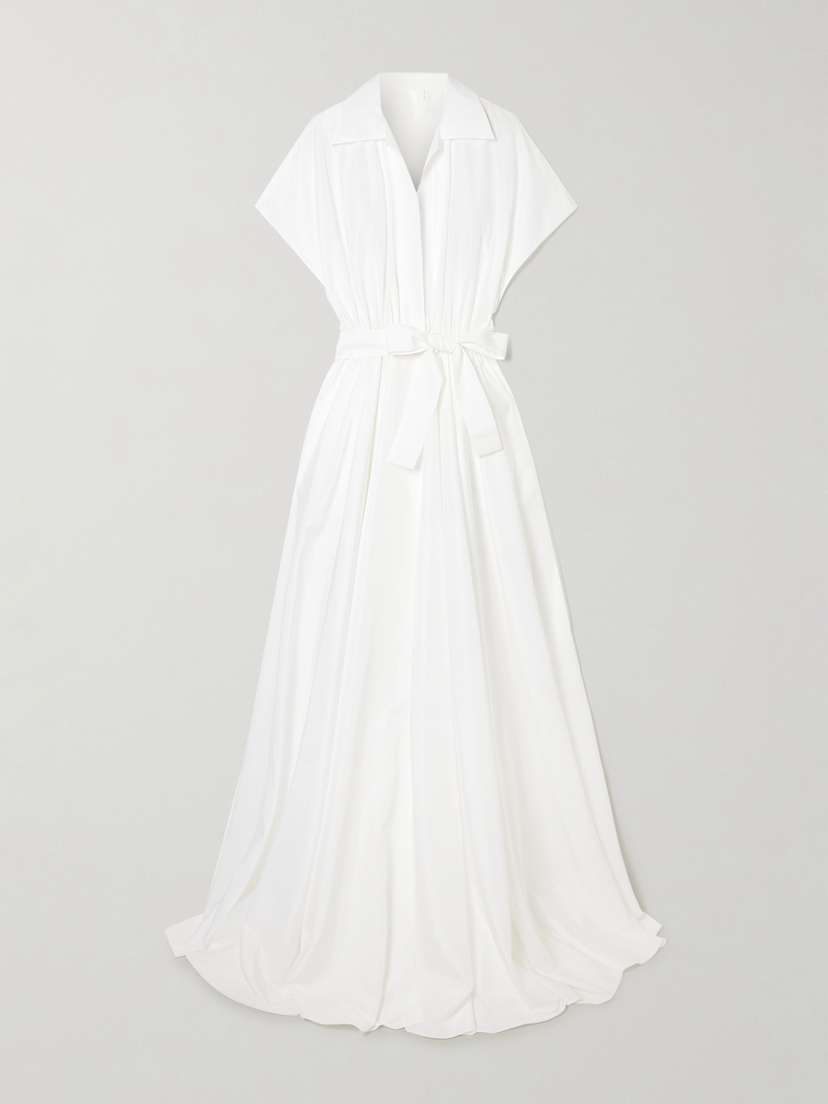 Norma Kamali Belted Pleated Poplin Gown