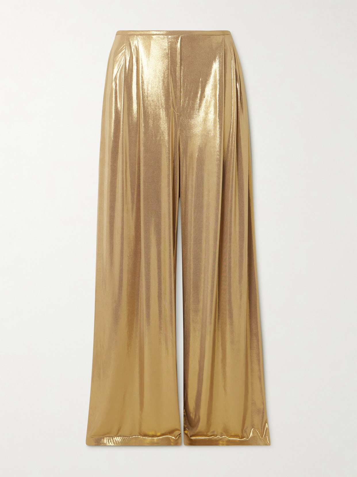 Norma Kamali Pleated Stretch-lamé Wide-leg Pants