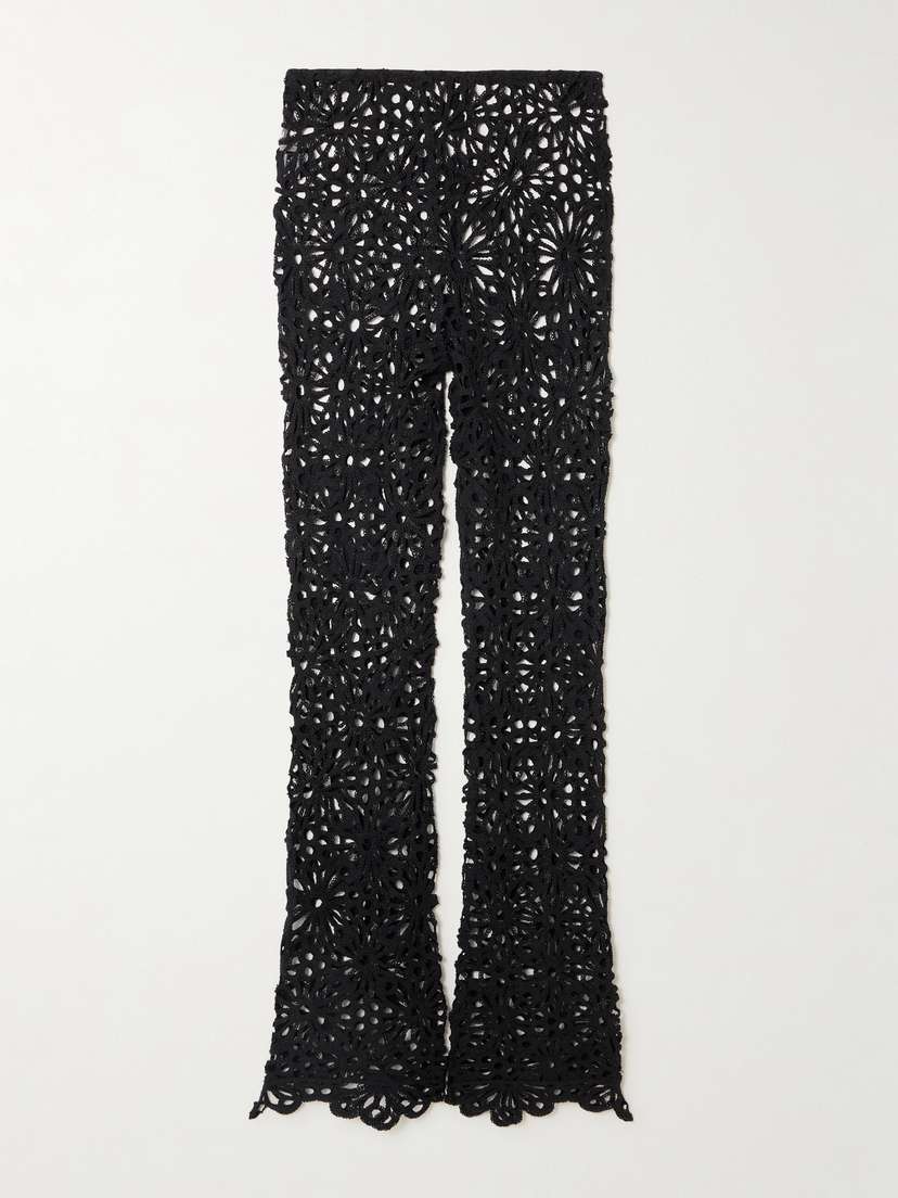 Norma Kamali Open-knit Cotton-blend Flared Pants