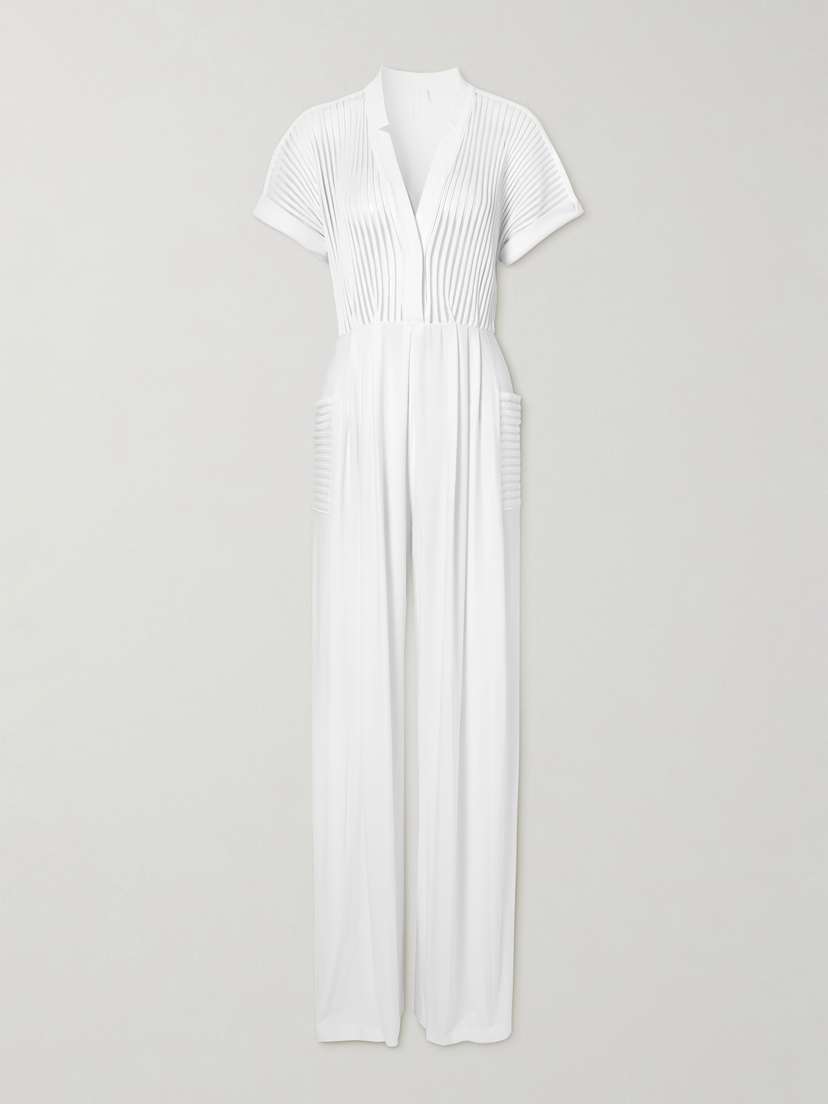 Norma Kamali Geralyn Belted Paneled Jersey And Mesh Jumpsuit