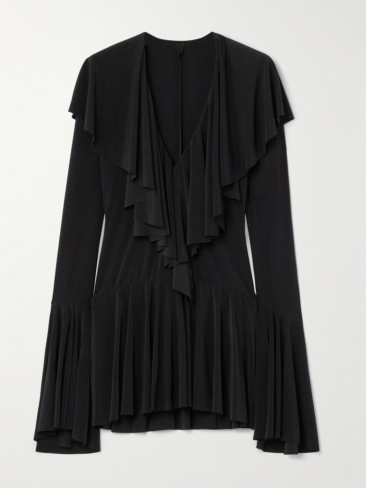 Norma Kamali Ruffled Jersey Mini Dress In Black
