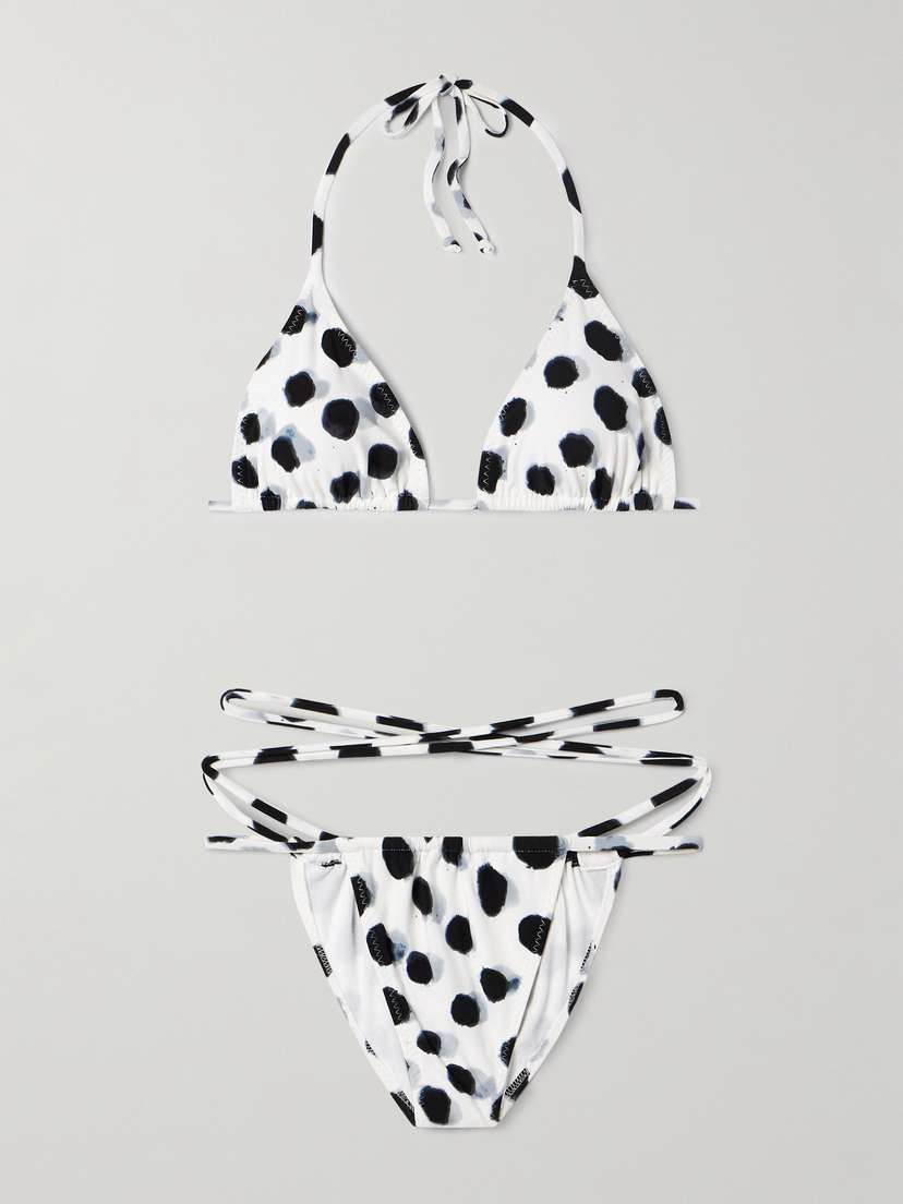 Norma Kamali Polka-dot Triangle Halterneck Bikini