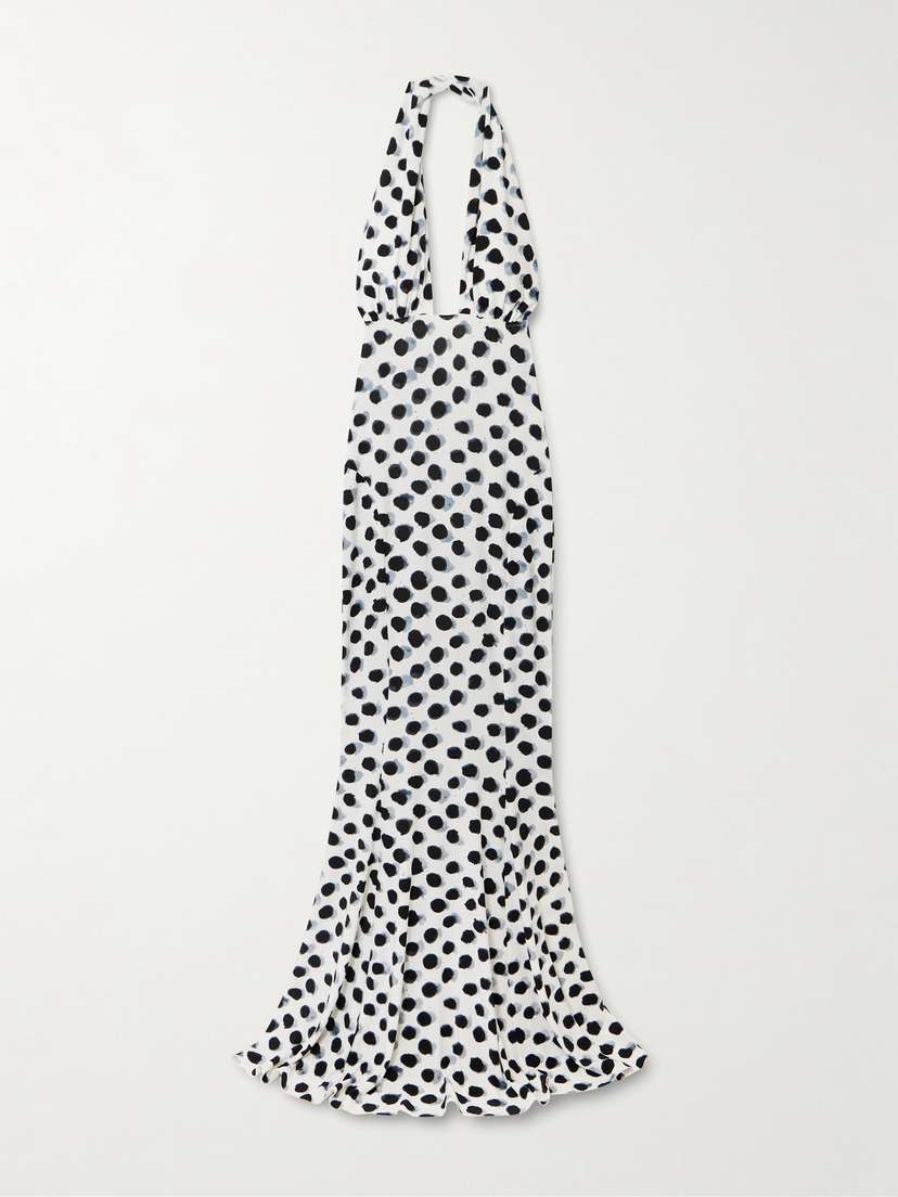 Norma Kamali Cutout Polka-dot Stretch-jersey Halterneck Gown