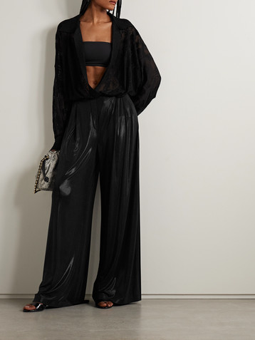 Norma Kamali Pleated stretch-jersey wide-leg pants
