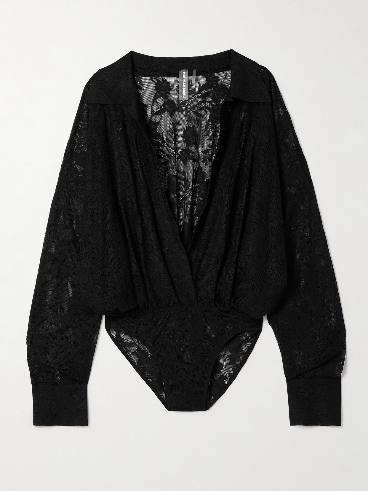 Norma Kamali Super Lace And Stretch-jersey Bodysuit In Black
