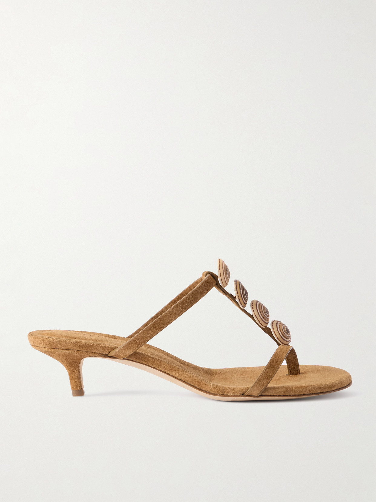 Christopher Esber Sundial Shell-embellished Suede Sandals In Brown