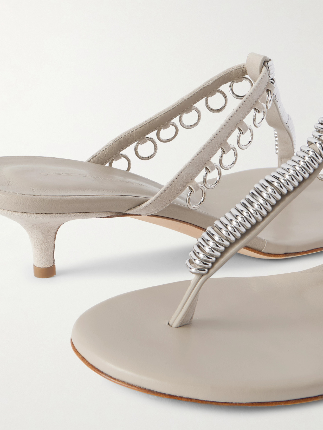 Christopher Esber Pierced Embellished Suede Sandals In Neutral
