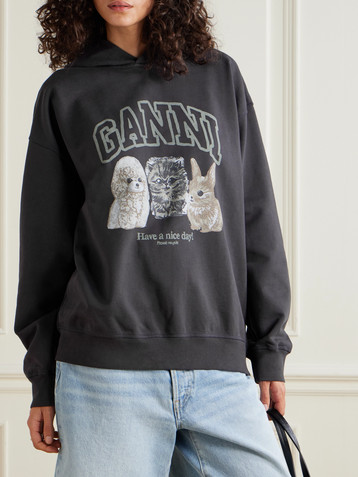 GANNI Oversized printed organic cotton-jersey hoodie