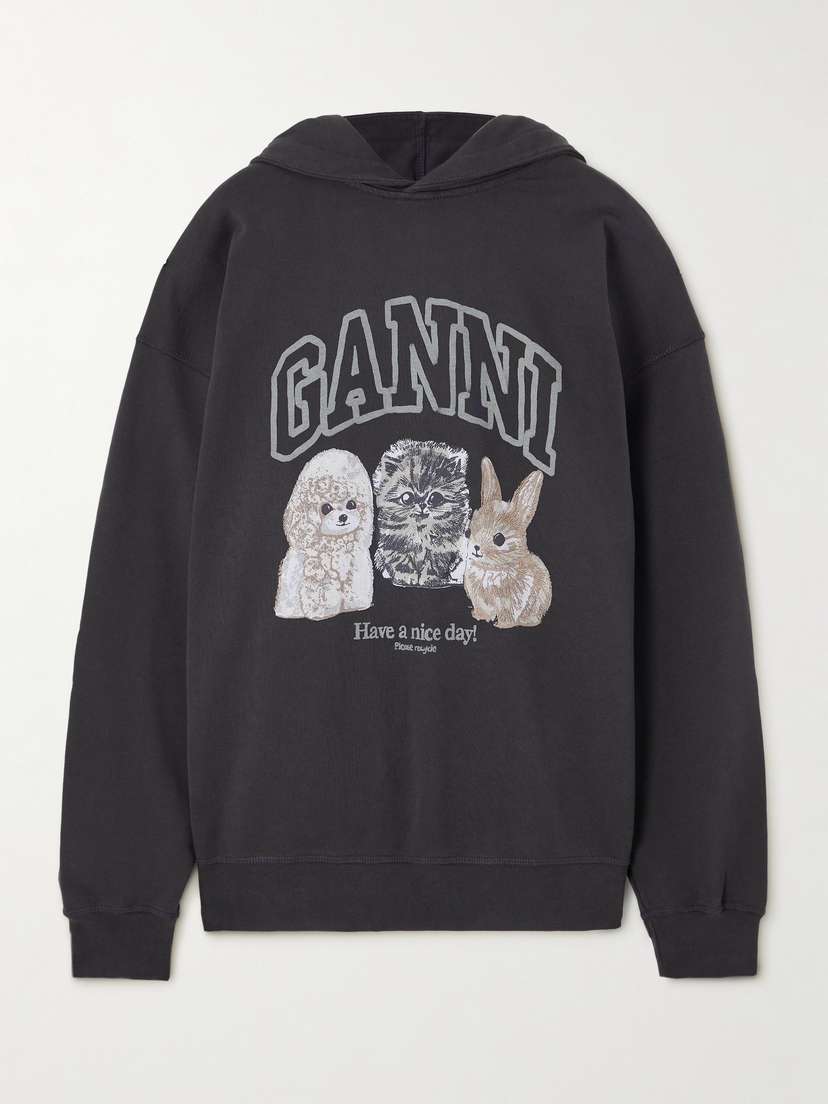 Ganni Oversized Printed Organic Cotton-jersey Hoodie