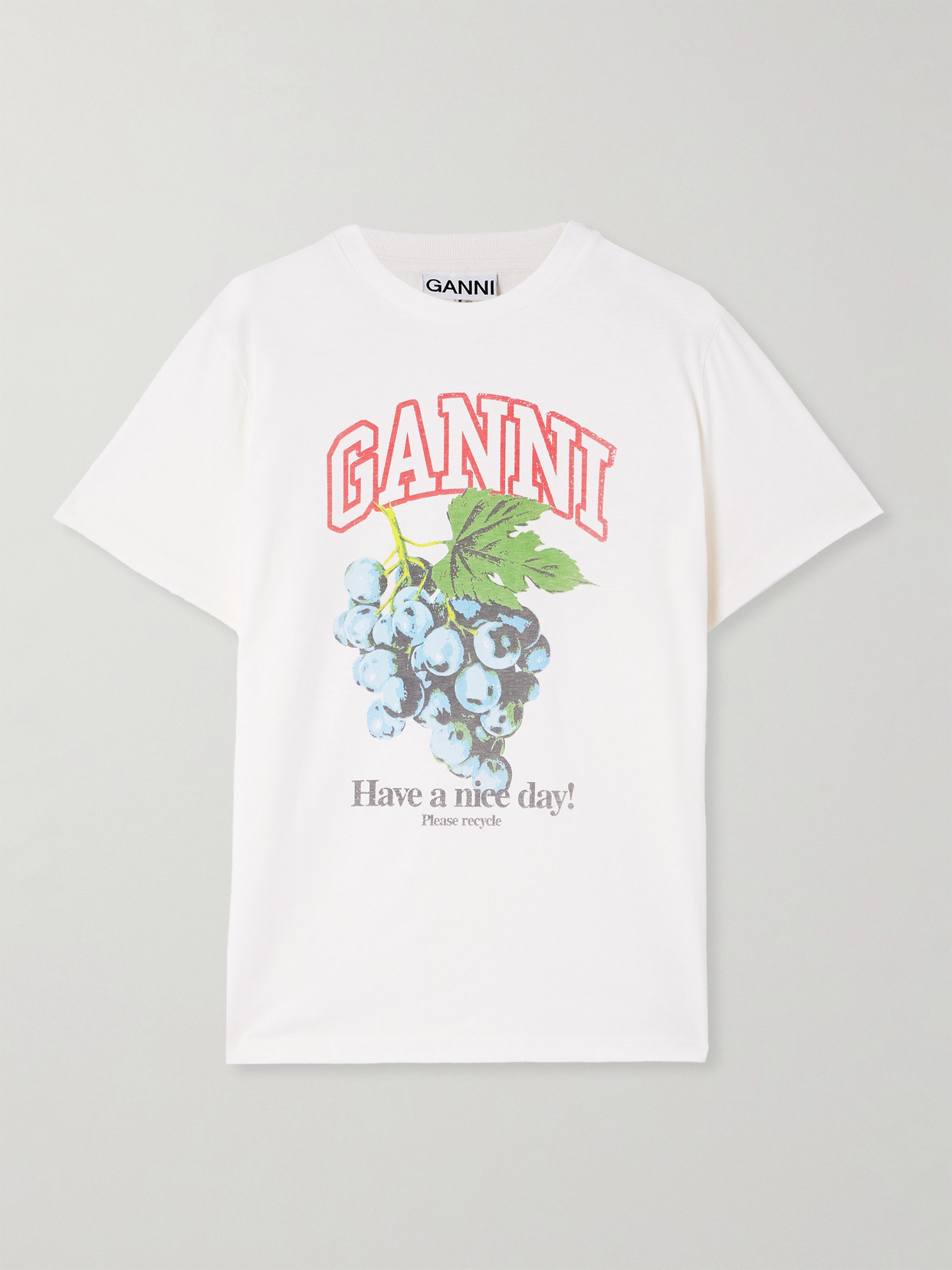 Ganni Grape Print Crew Neck Short Sleeve Top In White