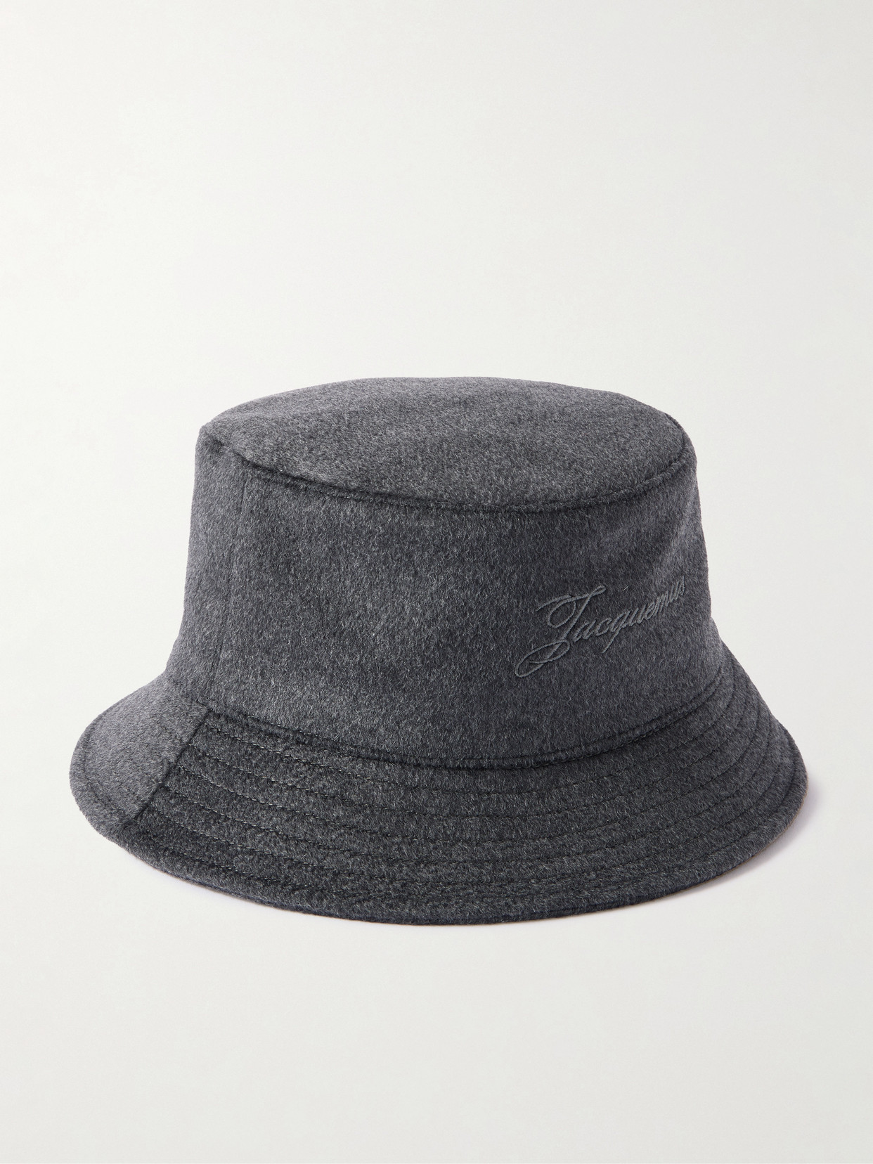Jacquemus Le Bob Embroidered Wool Bucket Hat In Gray