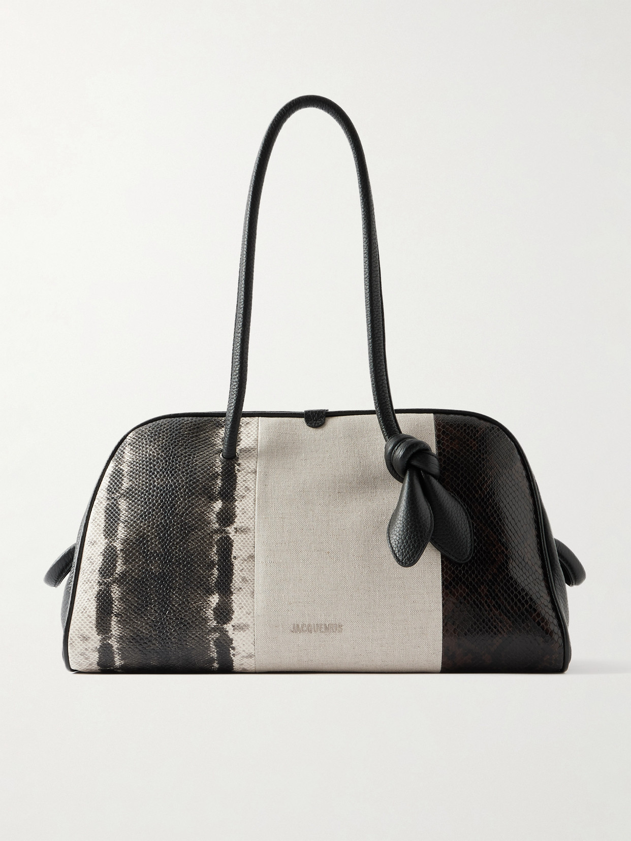 Jacquemus The Turismo Canvas And Snake-effect Leather Tote In Neutral