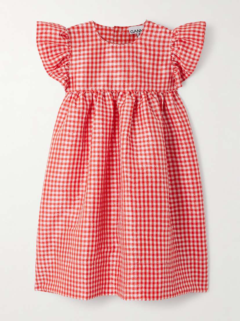 Ganni Ruffled Gingham Crinkled-taffeta Mini Dress