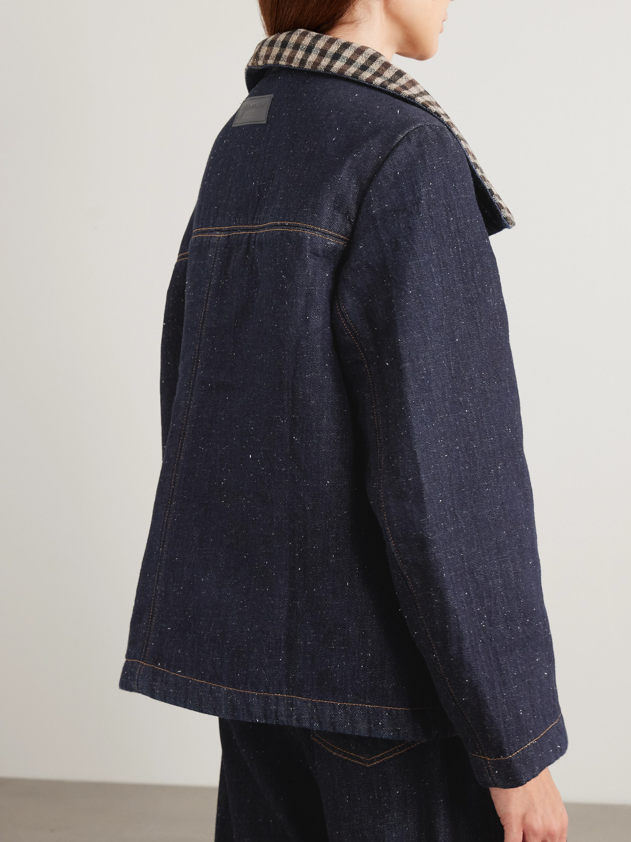Neppy Checked Tweed-Trimmed Organic Denim Jacket
