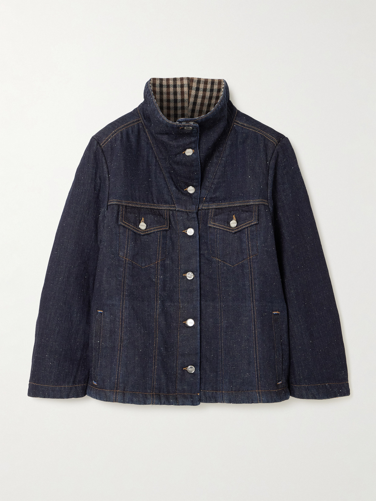 Ganni Bonded Denim Jacket Stitch Detailing In Blue
