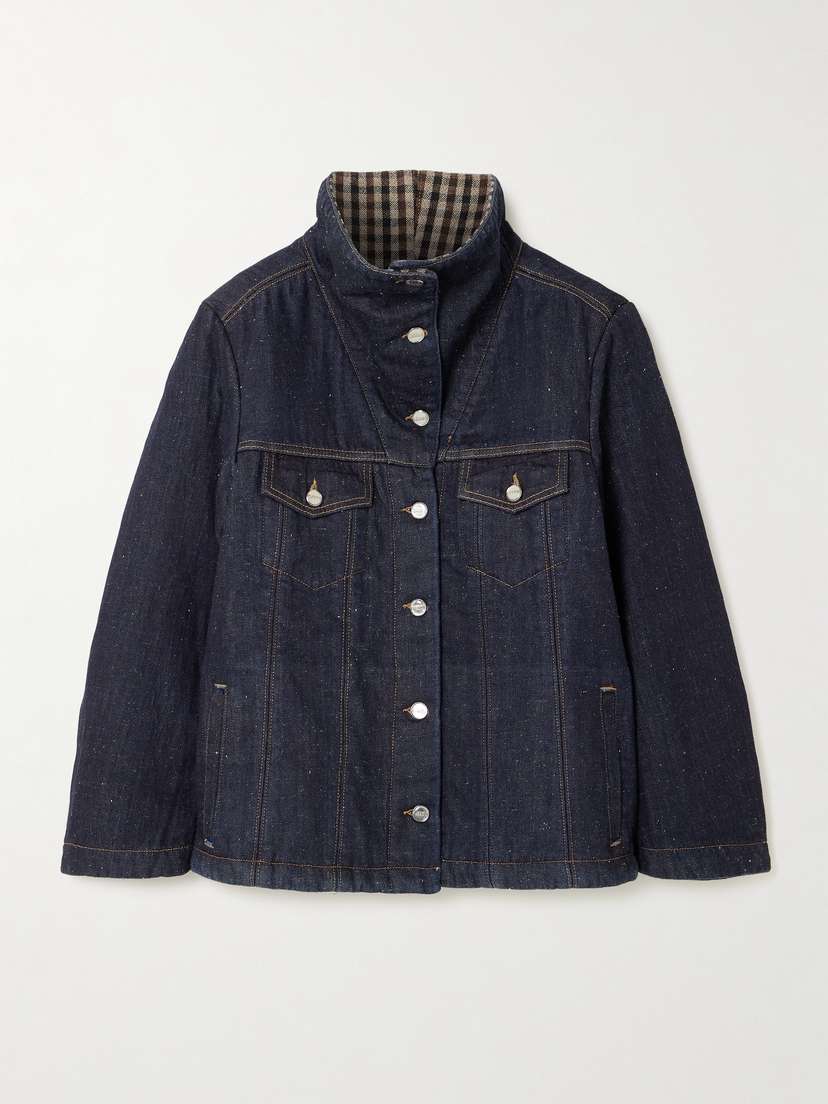 Ganni Neppy Checked Tweed-trimmed Organic Denim Jacket