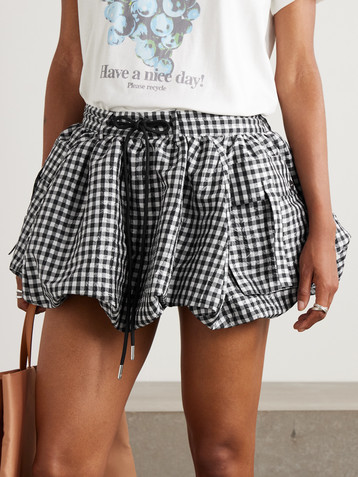 GANNI Checked crinkled recycled taffeta mini skirt