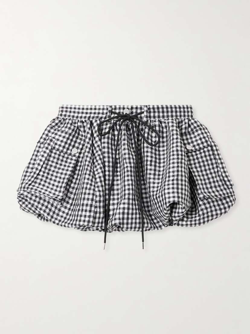Ganni Checked Crinkled Recycled Taffeta Mini Skirt