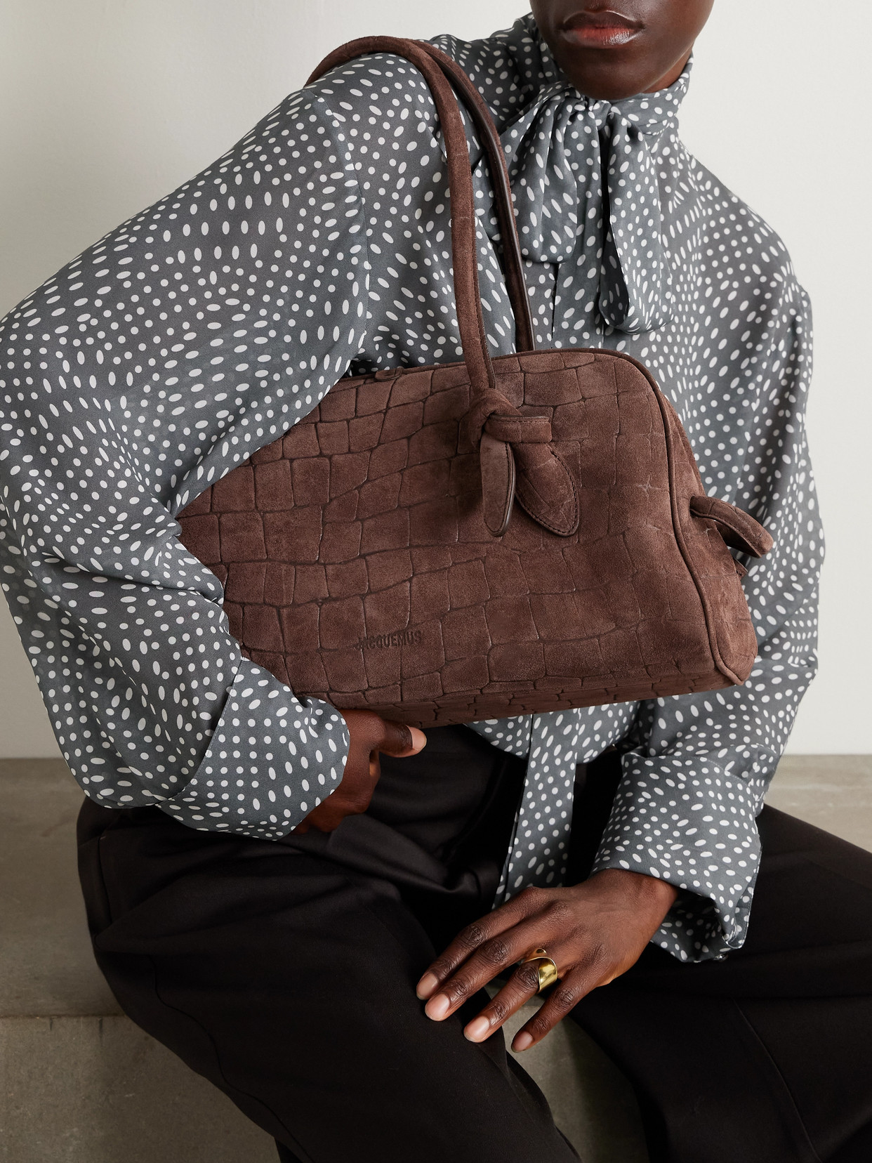 Jacquemus Womens Dark Brown Le Turismo Embossed Leather-suede Shoulder Bag In Brown