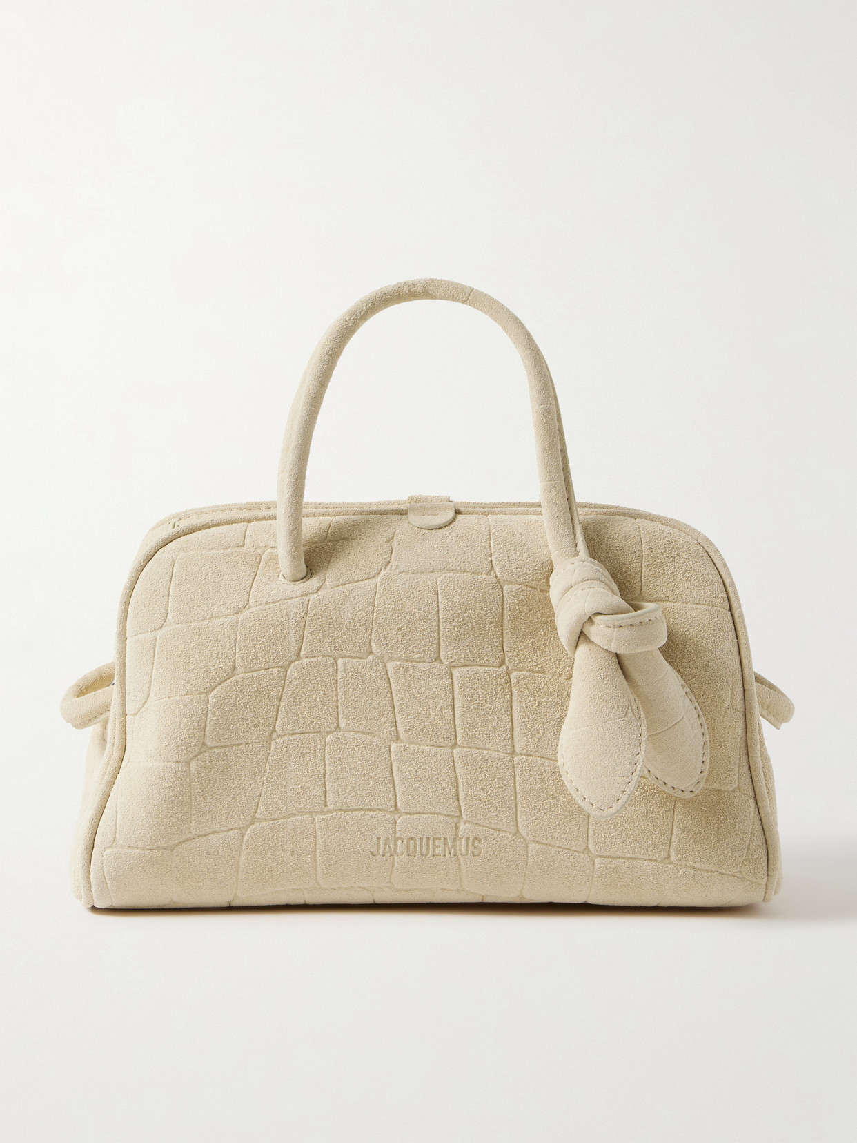 Jacquemus The Turismo Small Croc-effect Suede Tote In White