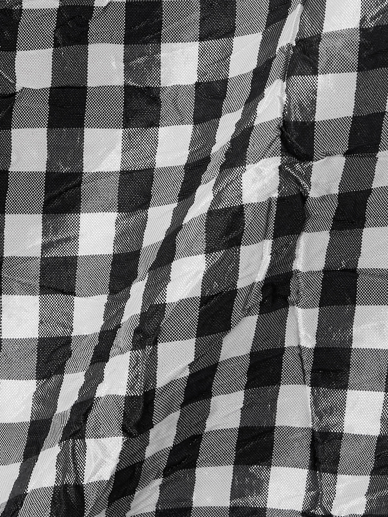 Ganni Crinkled Check Frill Top In Black In Black