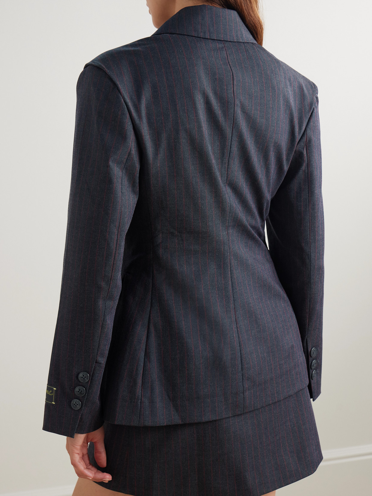 Ganni Asymmetric Pinstriped Woven Blazer In Blue