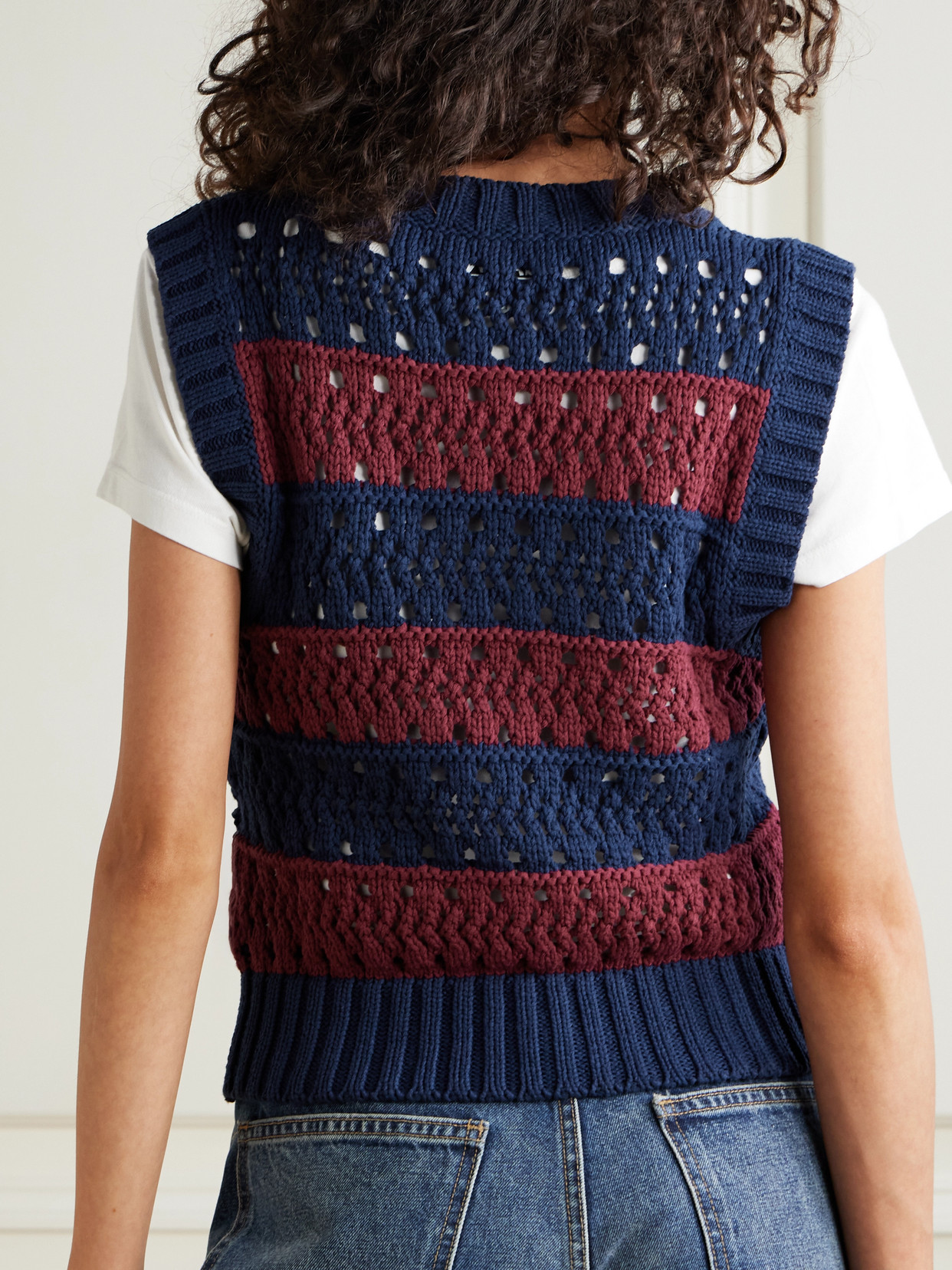 Ganni Cropped Open-knit Recycled Cotton-blend Vest
