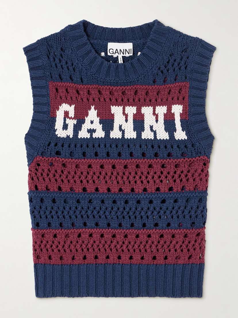 Ganni Cropped Open-knit Recycled Cotton-blend Vest