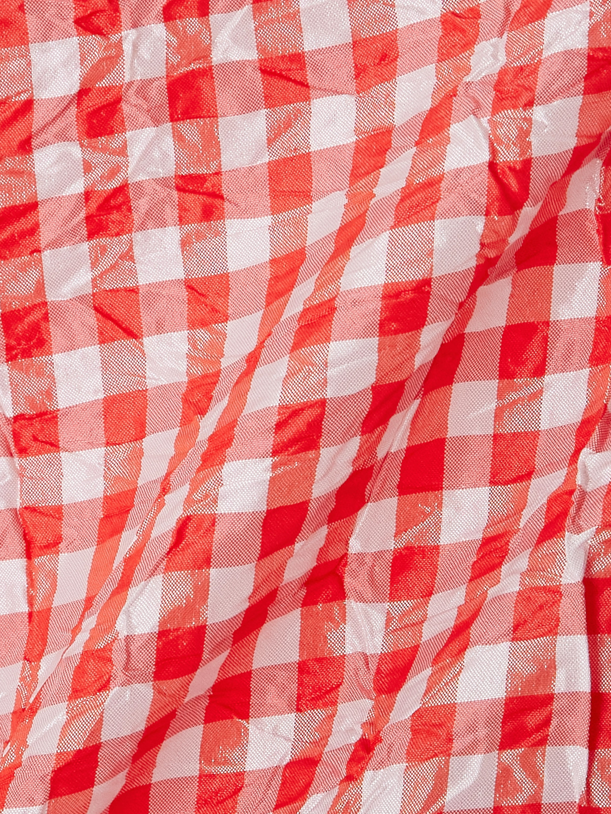 Ganni Bow-detailed Gingham Crinkled-taffeta Peplum Blouse In Red