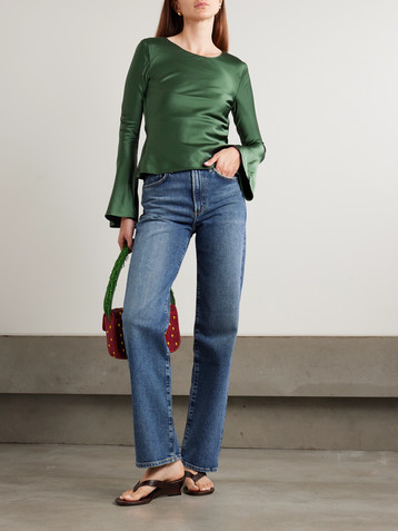 GANNI Tie-back cutout satin blouse
