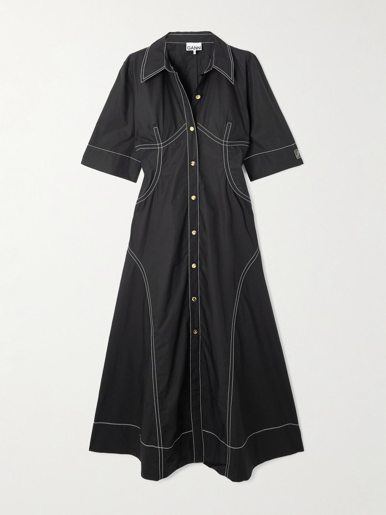 Ganni Organic Cotton-poplin Midi Shirt Dress In Black