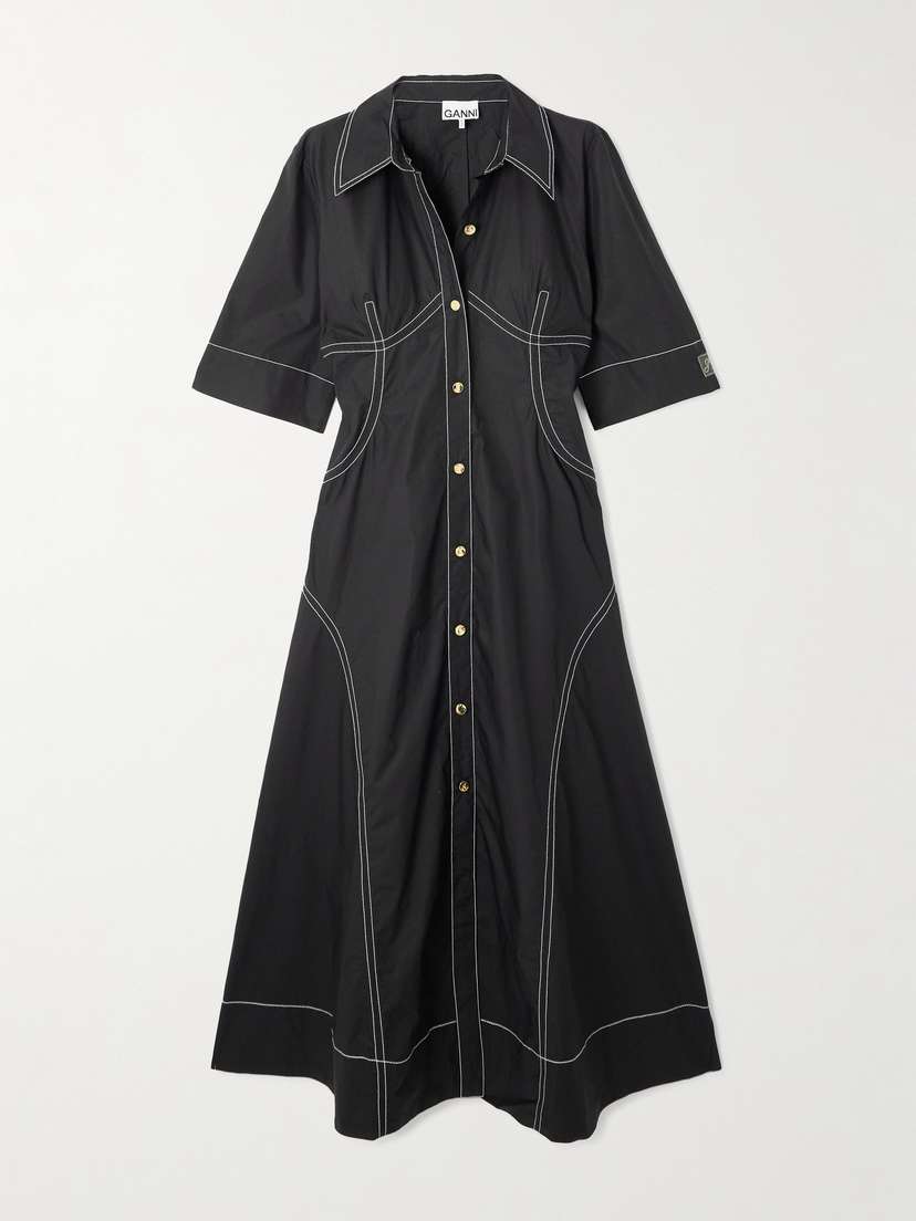 Ganni Organic Cotton-poplin Midi Shirt Dress