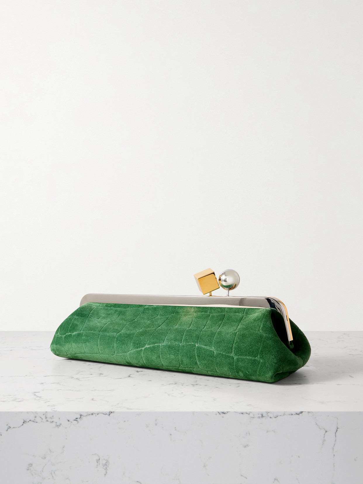 Jacquemus Le Salon Croc-effect Suede Clutch In Green