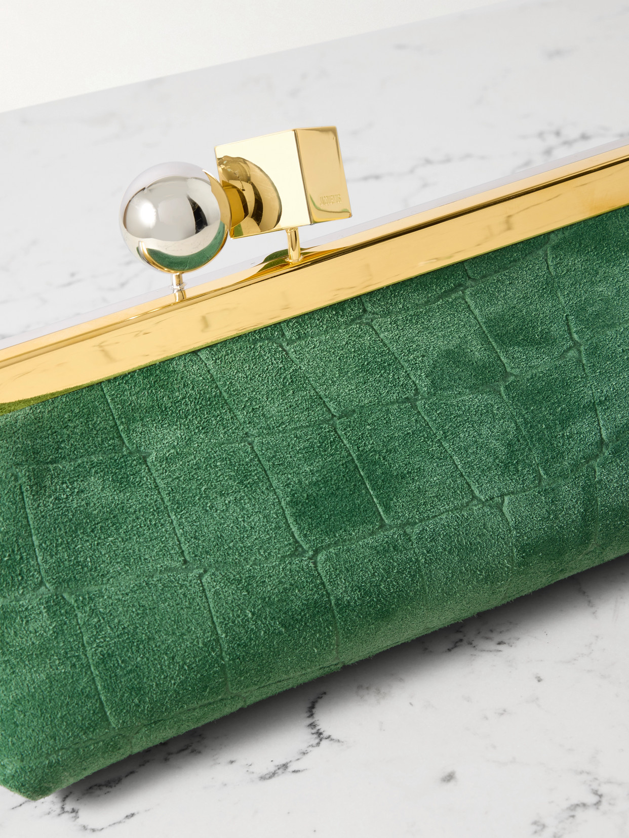 Jacquemus Le Salon Croc-effect Suede Clutch In Green