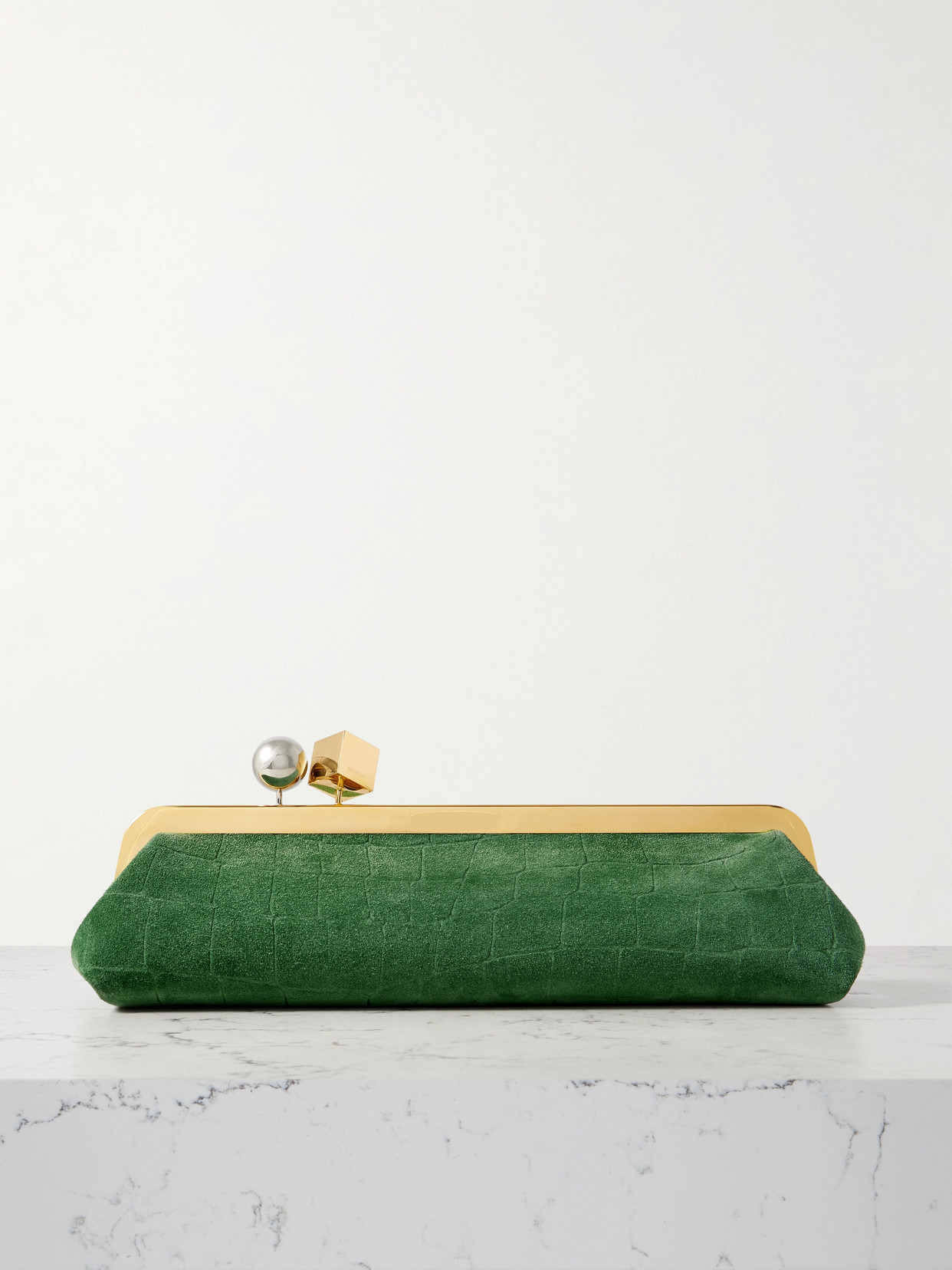 Jacquemus Le Salon Croc-effect Suede Clutch In Green